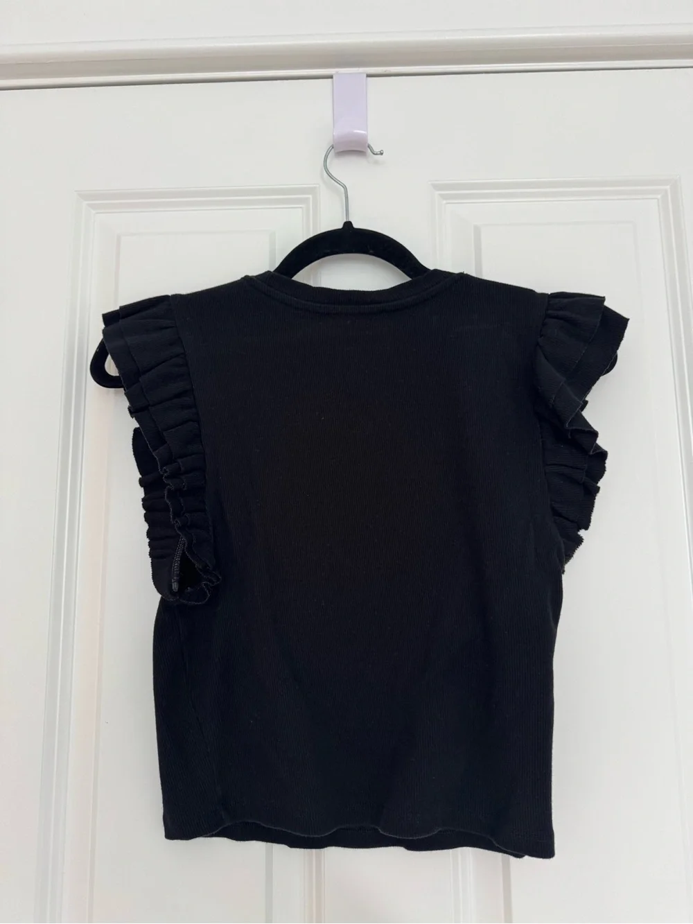 Zara Black Ruffle Sleeve Knit Top Large